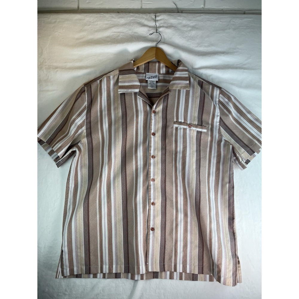 Irvine Park Mens SS Button Shirt Sz. XL/ Brown/yellow White Striped XL Vintage